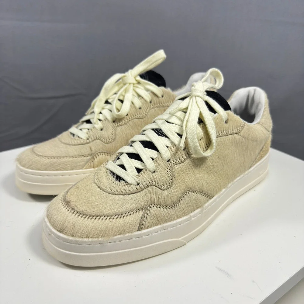 P448 Bali Oak Womens Size 38 Beige Calf Hair Low Top Luxury Sneakers